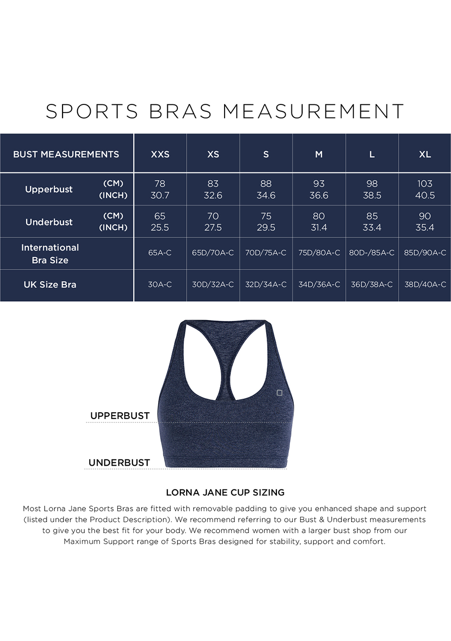 lorna jane sports bra sizing