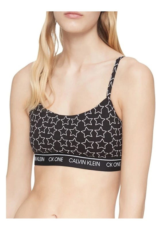 Calvin Klein - Womens CK ONE Cotton Unlined Bralette - Outline Star Print /  Black - Onceit