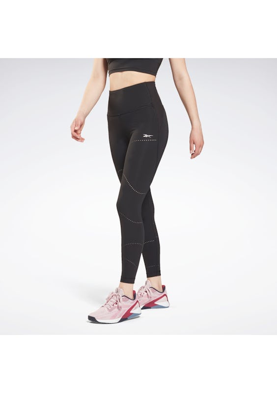 Reebok - Womens Lux Perform High Rise Perforated Leggings Black - Onceit