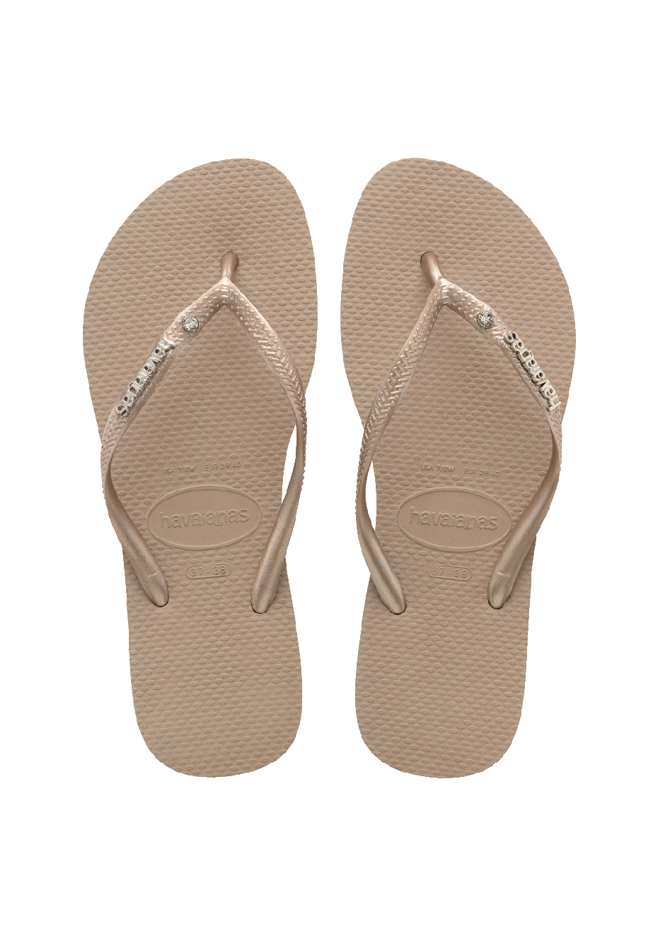 Havaianas Womens Slim Metal Logo Crystal 3581 Rose Gold Onceit