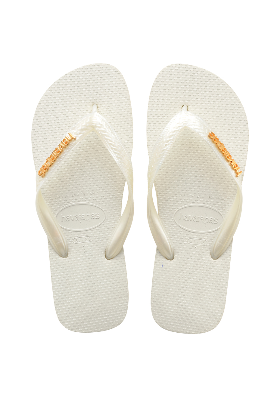 gold and white havaianas