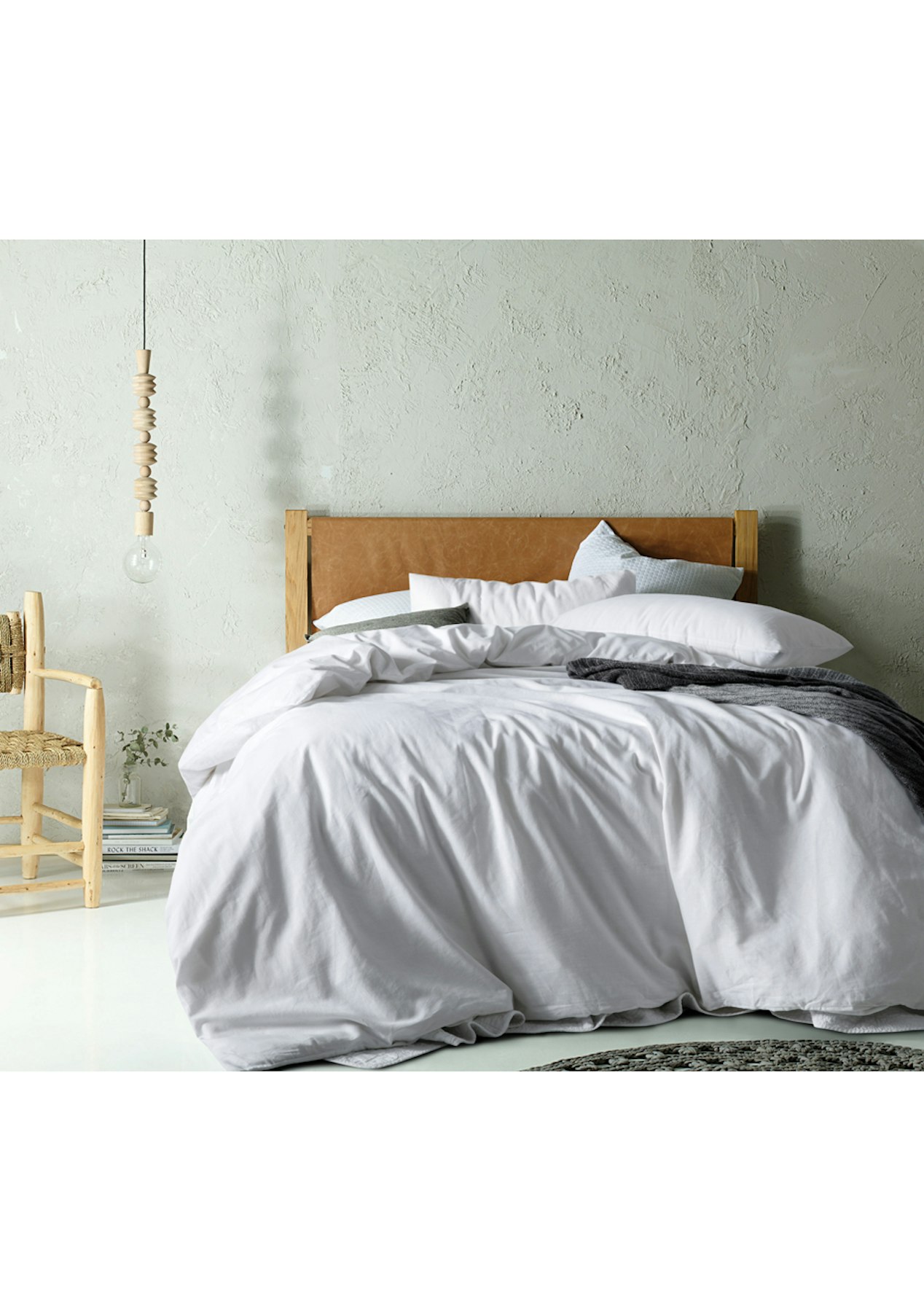 Linen Cotton White Quilt Cover Set Single Bed Designer White