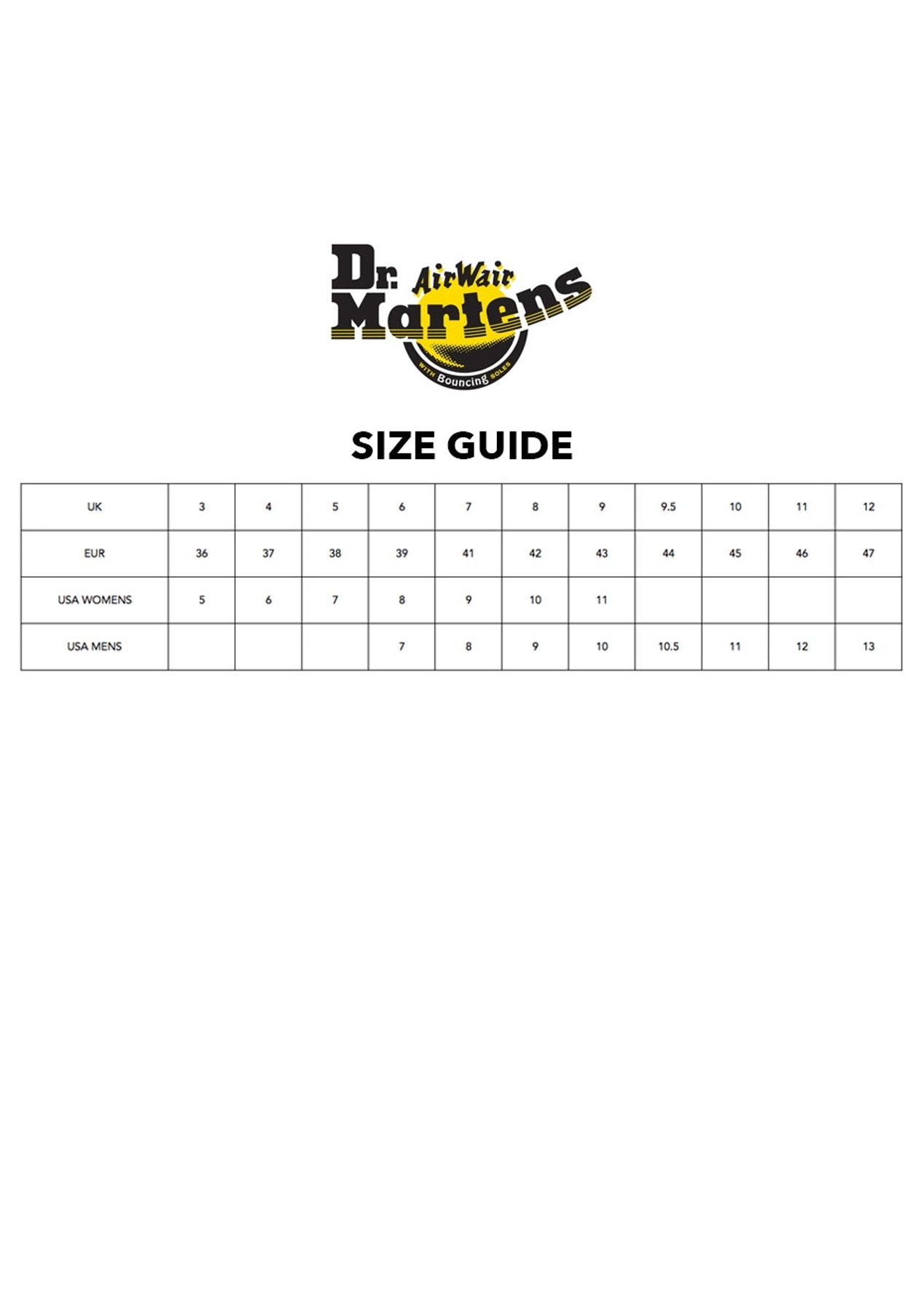 size guide for dr martens
