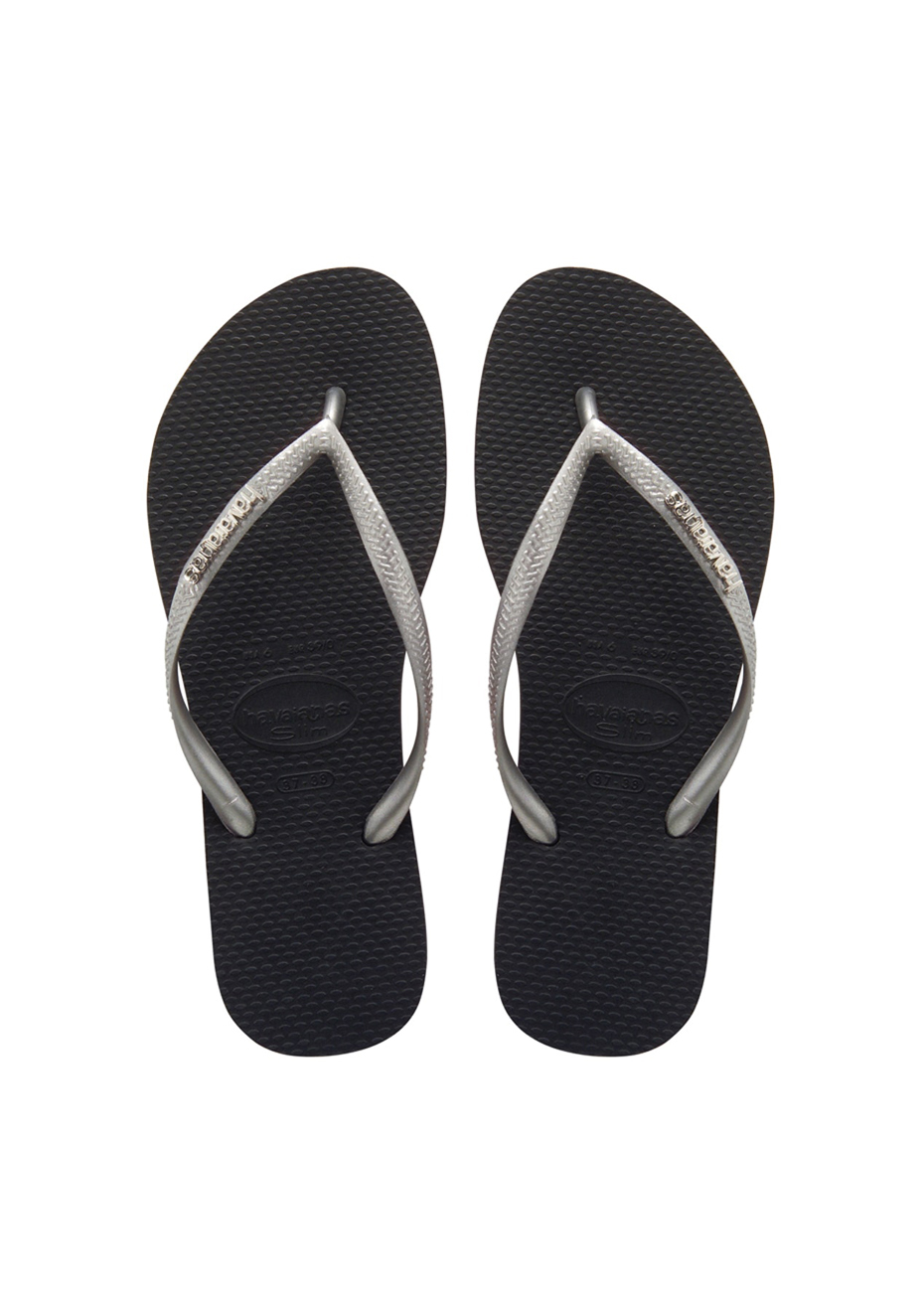 black havaianas with silver logo