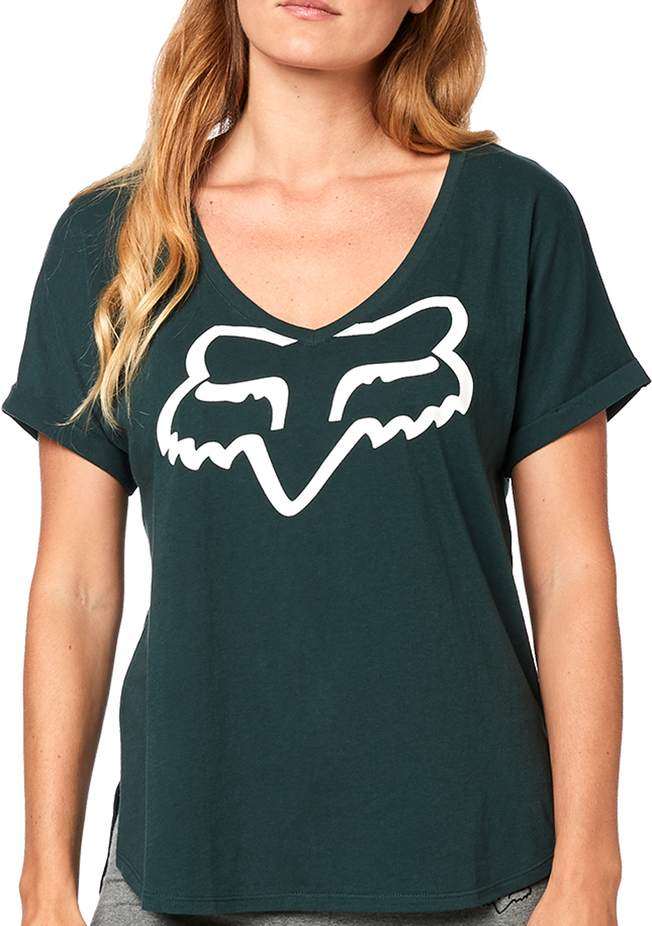 Fox Womens Responded Short V-Neck Roll Sleeve T-Shirt