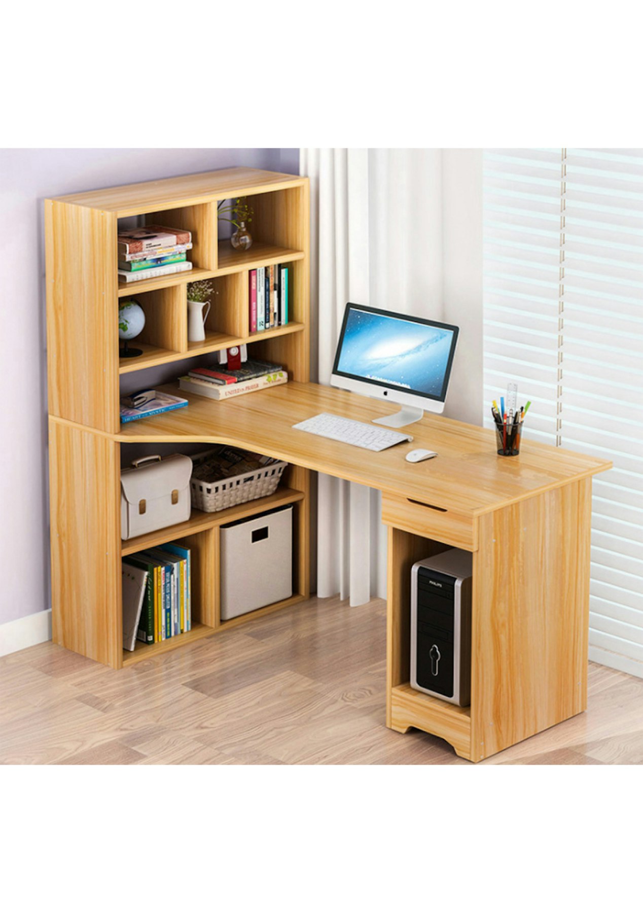 Computer Desk With Side Book Shelf Furniture Onceit