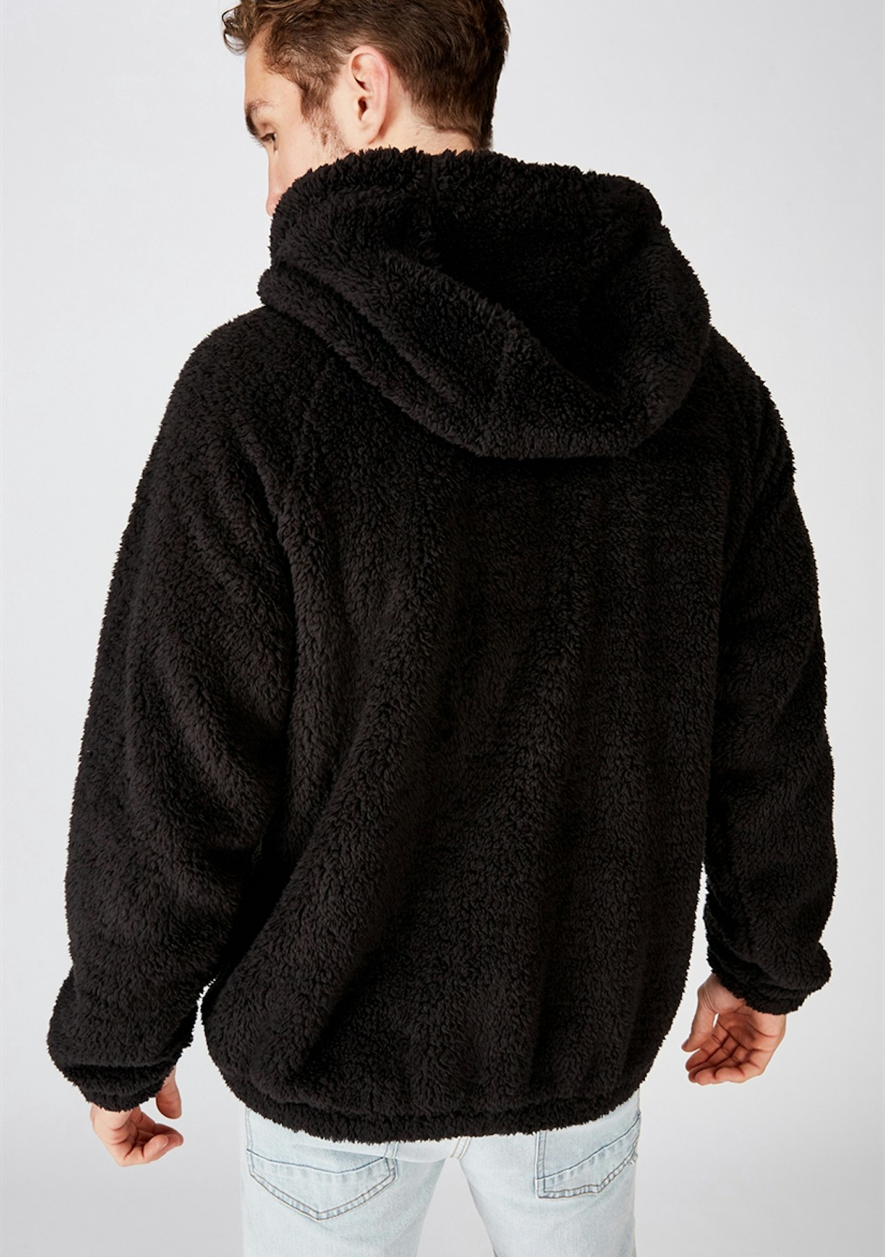 Cotton On Mens - Hooded Teddy Zip Thru/Black - Onceit