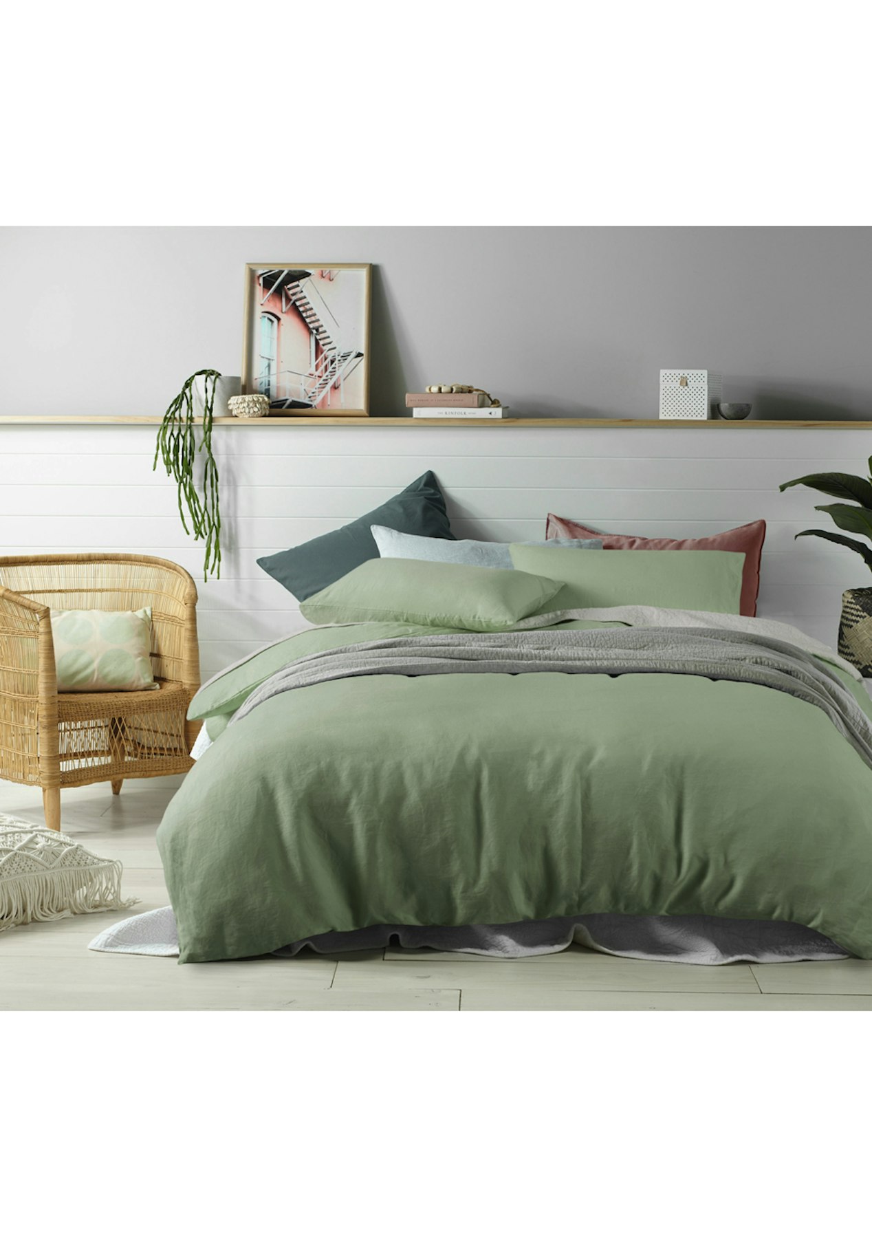 Vintage Design 100 Sage Linen Quilt Cover Set King Bed Sage