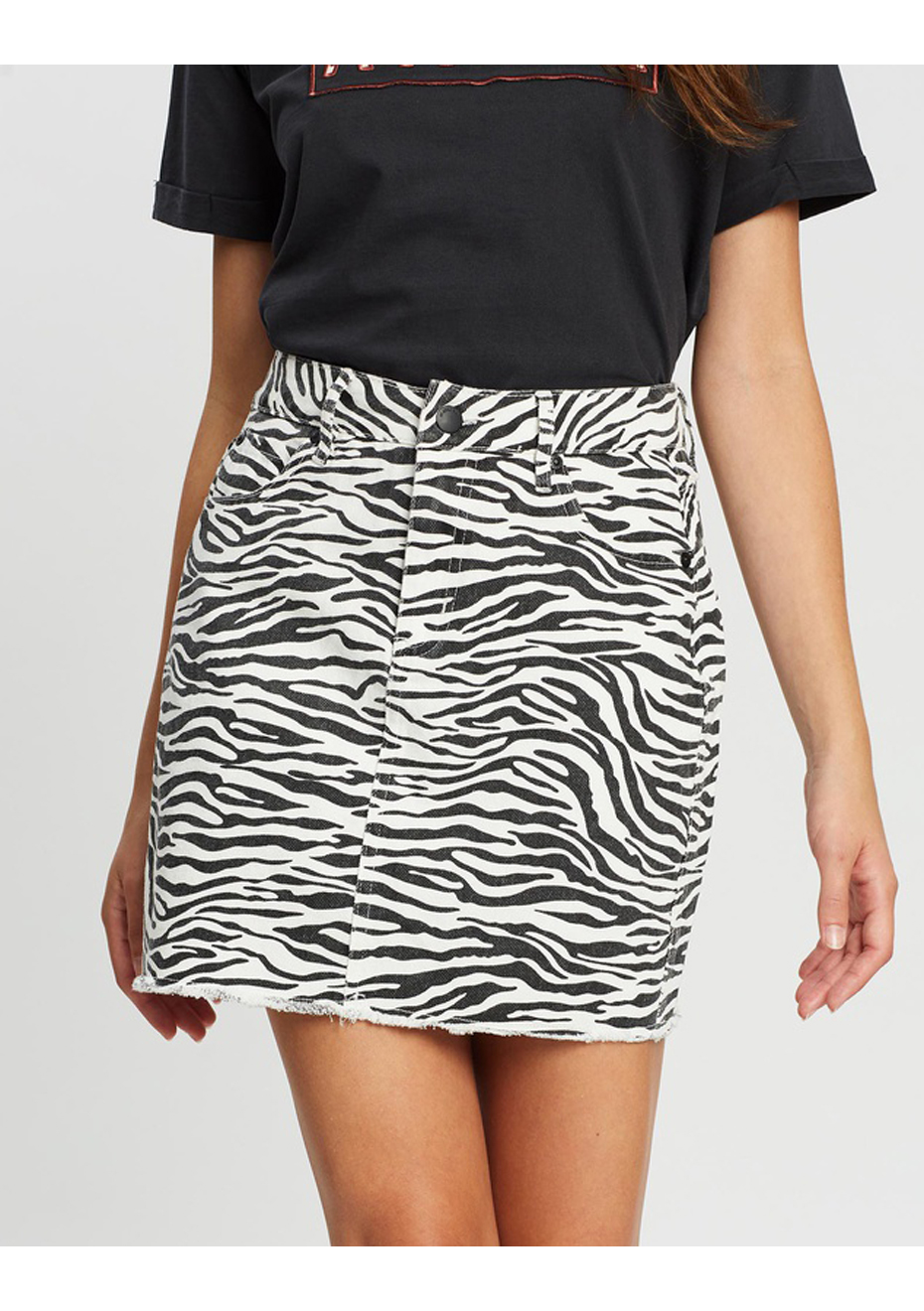 zebra print denim skirt