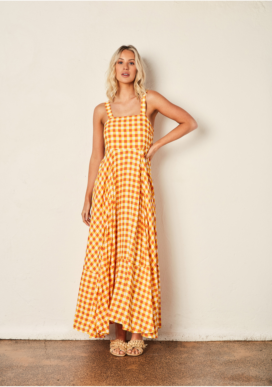 orange gingham dress