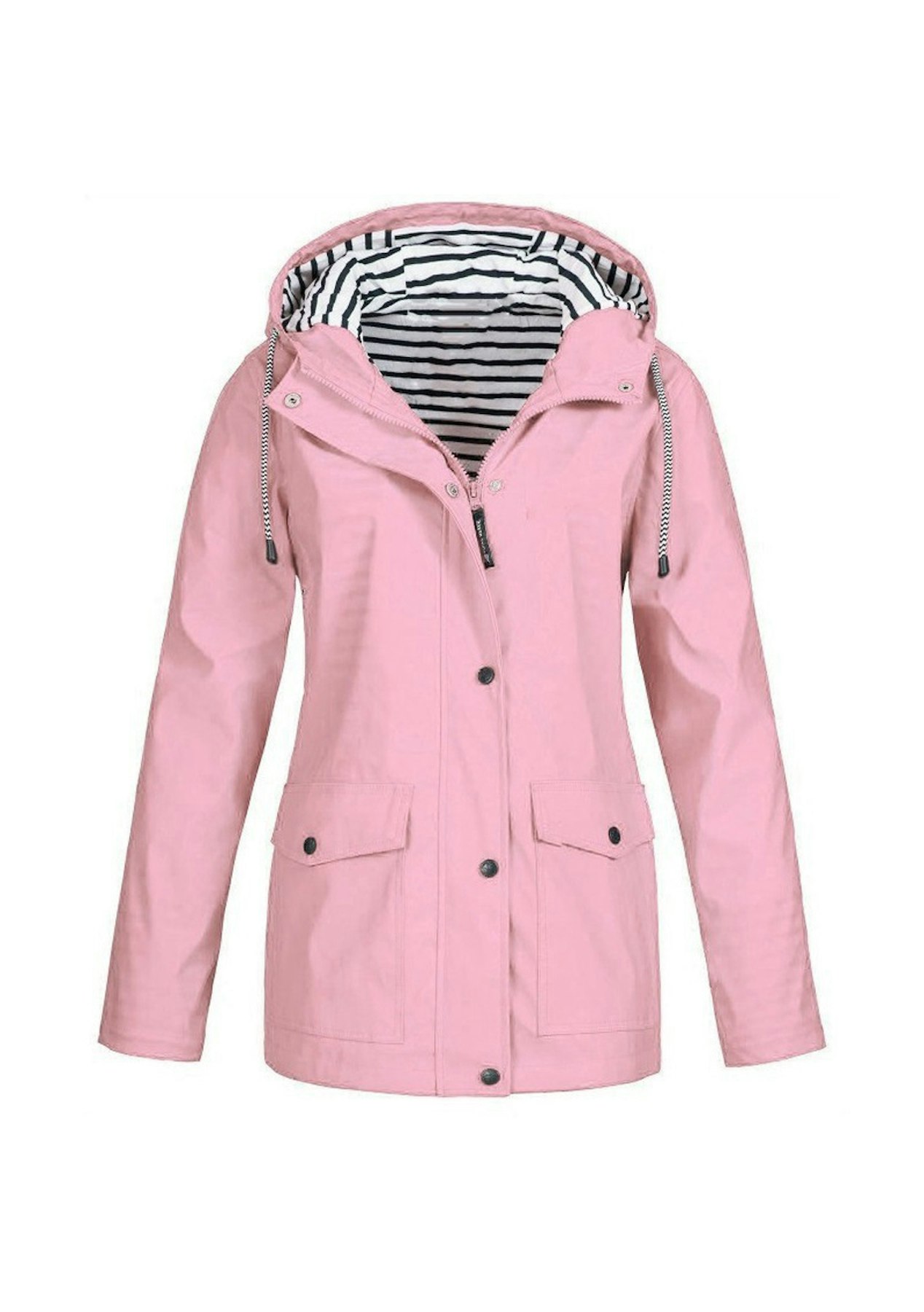 Winter Rain Jacket with White/Black Striped Lining - Pink - Onceit